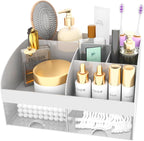 Makeup Organizer with Drawers, Cosmetic Storage for Dresser Vanity and Bathroom Countertop, Beauty Holder for Lipstick Brush, Skincare Organizer for Vanity, Cosmetic Display Case (Grey) - Image 2