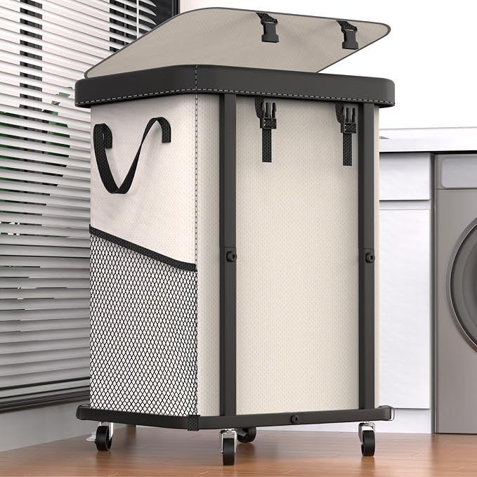 Laundry Basket with Wheels,150L Leather Patchwork Rolling Hamper Carts by Unlockyourhomestoragelife