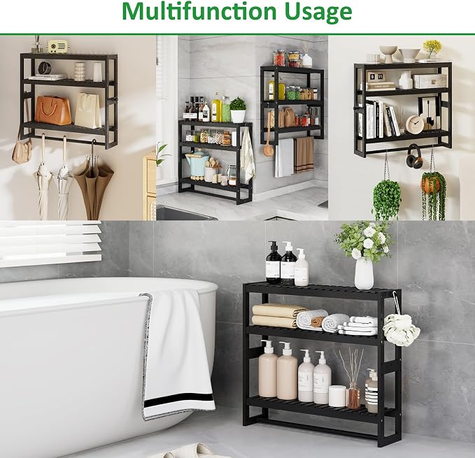 RRX Bathroom Shelf Storage Organizer, Shelf 3-Tier Adjustable Layer, Black - Image 6