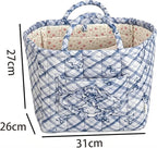 Storage Basket Boho Fabric Large Collapsible Floral Laundry Nursery Hamper Portable Folding Storage for Clothes Toys (Blue Bow) - Image 5