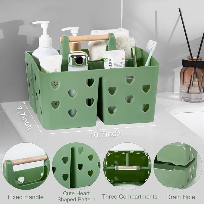 Portable Shower Caddy Plastic Shower Basket Organizer with Handle, Green - Image 4