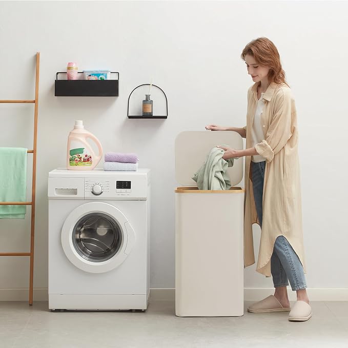 Lifewit 105L Large Laundry Basket with Lid, Removable Bags, White - Image 2