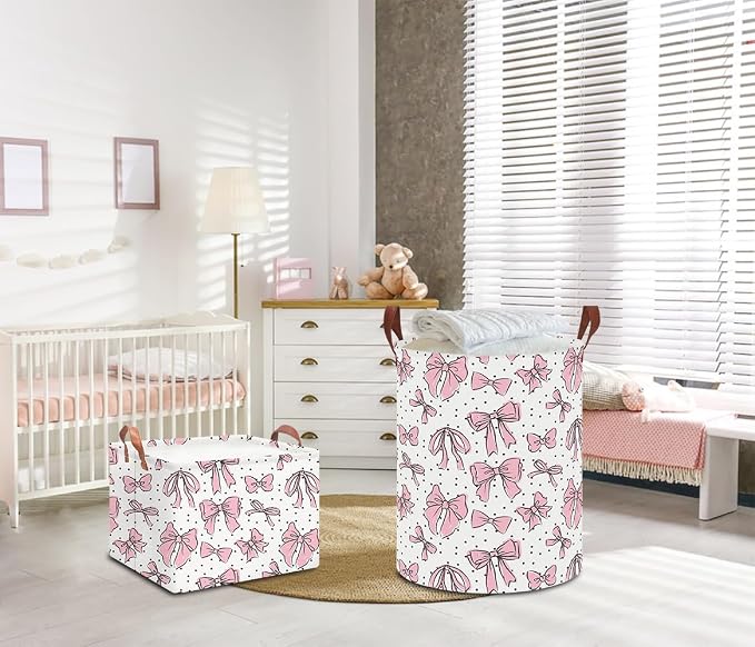 NTAOHAMPER Laundry Hamper,Laundry Basket,Baby Nursery Hamper,Waterproof Storage Bin,Clothes Organizer Basket,Room Decor(Hand-drawn Bowknot) - Image 2