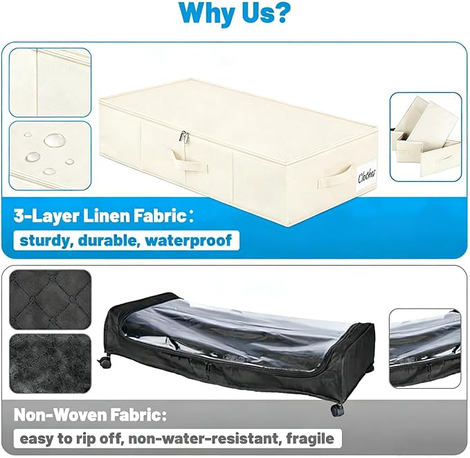 Under Bed Storage Container Bins 2 Pack, Low Profile Foldable Underbed Clothes Storage Organizer W/ Ultra Thick Fabric and Sturdy Bottom/Sides, Dual Zipper Storage Box for Dorm and Home 30x16x6.7" - Image 4