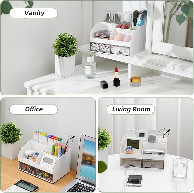 Bathroom Counter Sink Vanity Organizer Countertop with Drawers, White A - Image 4