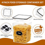 HKJ Chef 4 Pack Large Airtight Food Storage Containers with Lids (5.2L / 176oz), BPA Free Plastic Kitchen and Pantry Organization Contianers for Cereal Flour and Sugar Storage, Labels & Marker - Image 3