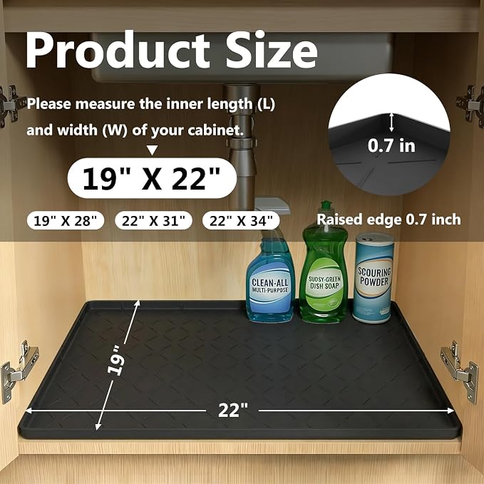 Mateeylife Under Sink Mat Kitchen Waterproof, Silicone Sink Tray 22"X19" - Image 3