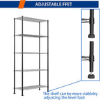 REGILLER 5-Wire Shelving Metal Storage Rack Adjustable Shelves,Standing Storage Shelf Units for Laundry Bathroom Kitchen Pantry Closet(Black,14.1" D x 30" W x 79" H) - Image 6