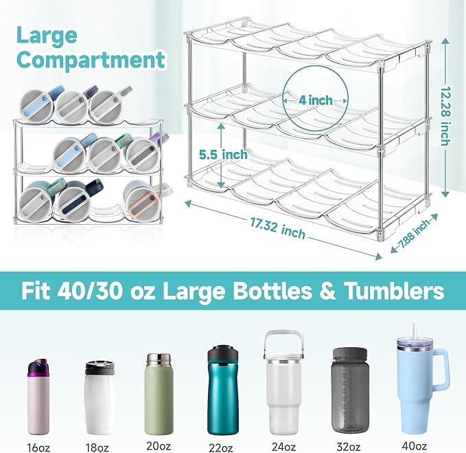 Stackable Water Bottle Organizer Large Compartment Water Bottle Holder - Image 2