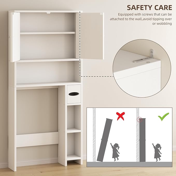 Shintenchi Over the Toilet Storage Cabinet, Bathroom Storage Cabient with Barn Doors, Bathroom Storage Shelf Organizer with Toilet Paper Holder, Adjustable Shelf and Anti-Tip Device, White - Image 5