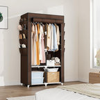 Portable Closet for Hanging Clothes, Portable Wardrobe Closet with Cover, 4 Storage Shelves, 2 Hanging Rods and 8 Side Pockets Easy Assembly and Sturdy Free Standing Closet for Bedroom Brown - Image 7
