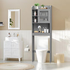 ZENY Over The Toilet Storage Cabinet, Bathroom Organizer with Adjustable Shelf and Double Doors, Freestanding Bathroom Space Saver Toilet Rack (Gray) - Image 8