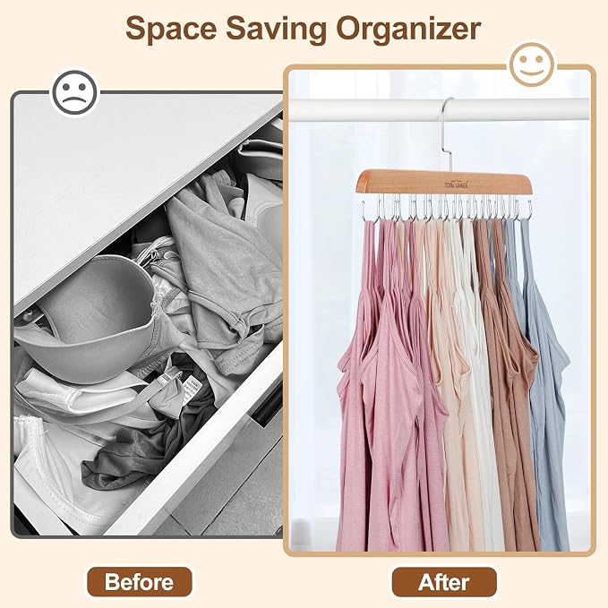 TOPIA HANGER Bra Hanger for Closet, Tank Top Hangers Space Saving Natural - Image 3