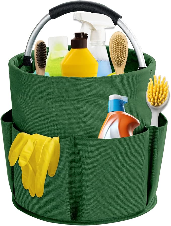 17L Cleaning Caddy with Handle, Cleaning Supplies Organizer, Foldable Storage Basket, Cleaning Supply Caddy, Portable Multi Cleaning Bucket Bag for Home, Garden (Green) by Unknown