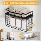 Towel Racks for Bathroom,Towel Rack Wall Mounted, 6 Tier Rolled Or Folded Towel Holder with Floating Shelves, Bathroom Towel Holder for Bath, Hand Towels,Metal and Wood,Full Black - Image 3
