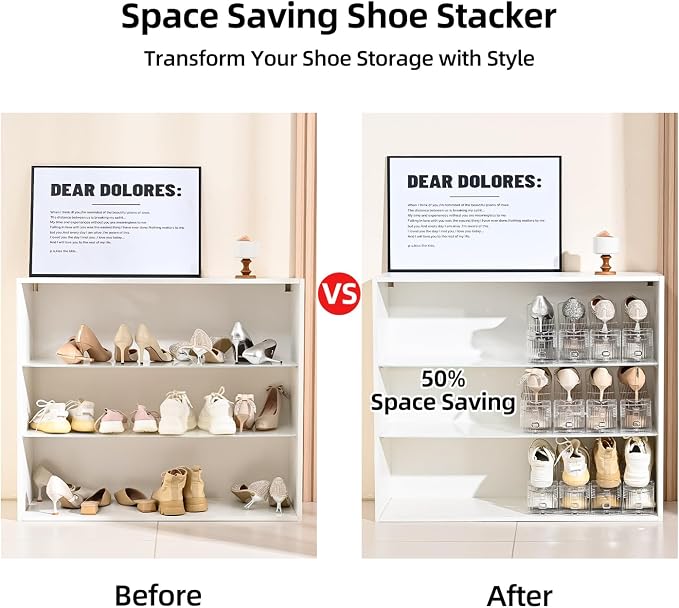 Shoe Slots Organizer，20 Pack Clear Shoe Stackers for a Pair of Shoes,Adjustable Shoe Rack with Three Levels，Shoe Storage Shoe Space Saver - Image 6