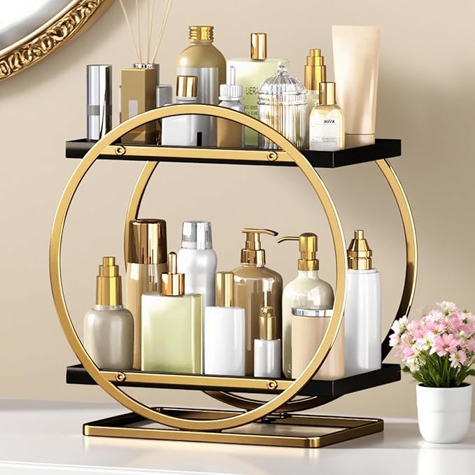Makeup Organizer Vanity, Black Gold Perfume Organizer for Dresser by YIWANFW