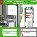 Over The Toilet Storage Cabinet - 2-Door Design Bathroom Organizers Shelf, Freestanding Space-Saver Above Toilet Storage Cabinet with Privacy Protection Rack, Water-Resistant Toilet Shelves (White) - Image 4