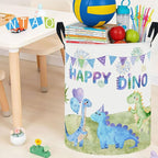 62L Kids Colorful Dinosaur Waterproof Laundry Hamper with Durable Leather Handle,Party Supplies Storage Picnic Large Storage Basket(Happy Dinosaur） - Image 5
