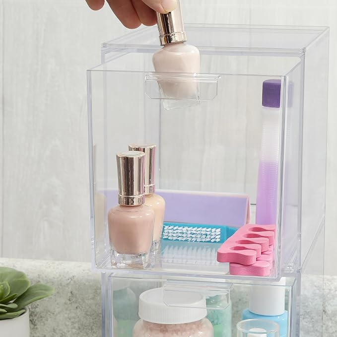 STORi Audrey Stackable Bin Clear Plastic Organizer Drawers | 2 Piece Set | Organize Cosmetics and Beauty Supplies on a Vanity | Made in USA (Pack of 3) - Image 6