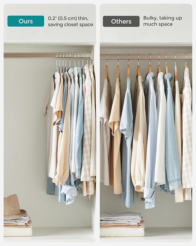 SONGMICS Plastic Clothes Hangers, Pack of 60, Space-Saving | 0.2 Inches Thick, 17.7 Inches Wide, 360° Swivel Hook, Light Gray and Dark Gray, BREANNA Collection UCRP0050G01 - Image 7