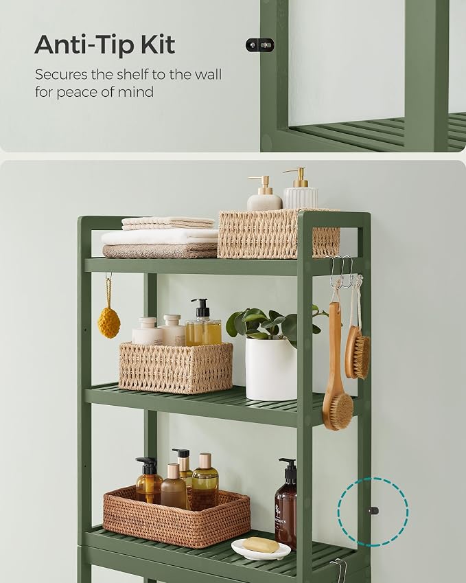 SONGMICS 3-Tier Bamboo Over The Toilet Storage, Adjustable Shelf, 66.9''H - Image 6