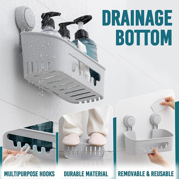 TAILI Shower Caddy Suction Cup, Bathroom Organizer Shelves Grey 2 pack - Image 3