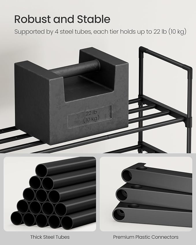 SONGMICS Shoe Rack, 10-Tier Shoe Organizer, Metal Storage Shelf | for Entryway, Upright or Upside Down, for 11-22 Pairs, Stackable, 11.8 x 17.7 x 68.5 Inches, Black ULSA25BK - Image 5