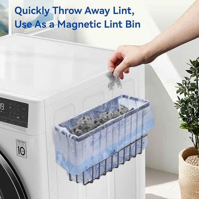 Laundry Room Organization and Storage Magnetic Dryer Ball Holder with Magnetic Hanger Holder, Magnetic Lint Bin for Washer Dryer, Iron Basket Dryer Ball Container, Magnetic Laundry Organizer (Gray) - Image 7