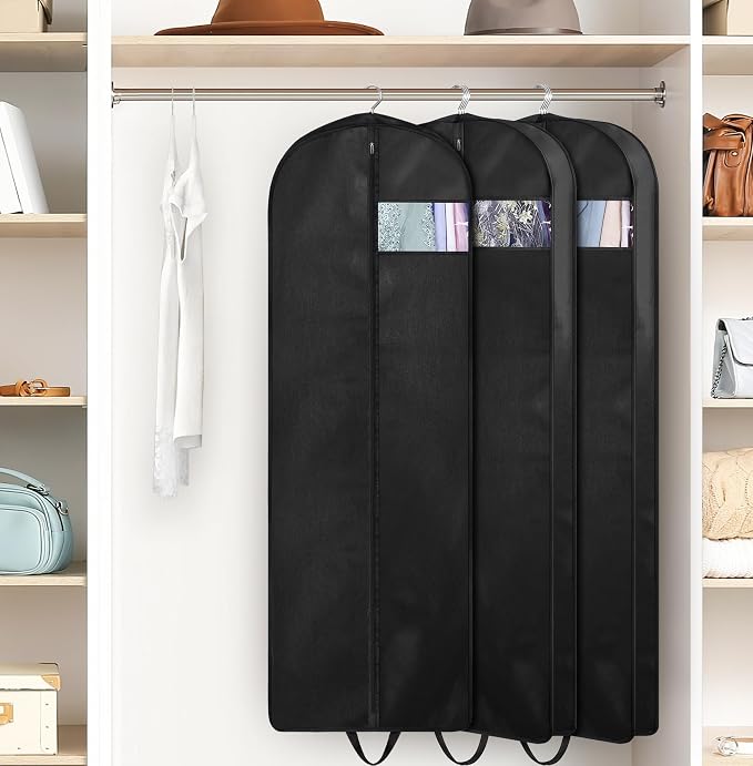 KIMBORA 65" Dress Garment Bags for Hanging Clothes Travel, Gusseted Garment Bags for Closet Storage with Handles for Long Gowns, Coats（3 Packs） - Image 2