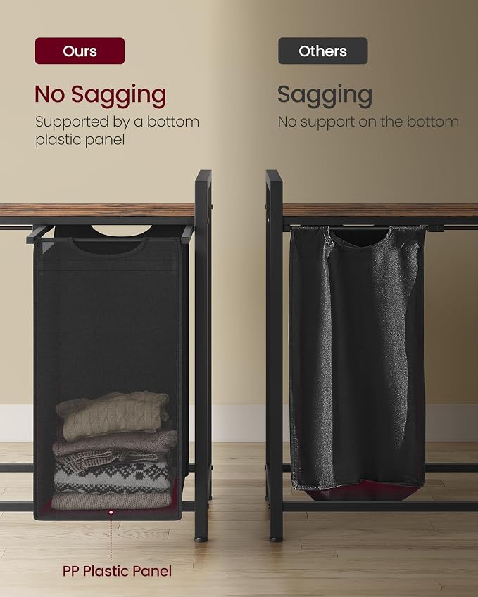 VASAGLE Laundry Hamper with Shelf, 3 Pull-Out Bags, 3 x 10.6 Gallons (40 L) - Image 5
