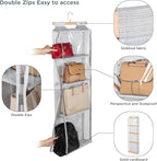 Syeeiex Hanging Handbag Purse Organizer with Zippers, 4 Mesh Shelves, Grey - Image 6
