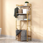 Over The Toilet Storage Rack with 3-Tier Shelves, Space Saver Toilet Shelf, Laundry Organizer with Hooks for Over Toilet Storage and Space Saver (White & Gold) - Image 7