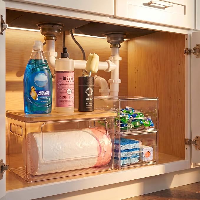 Hudgan Under Sink Organizers 3 in 1, Stackable Acrylic Bathroom Storage, Trash Bag Dispenser and Dishwasher Pods Holder for Kitchen and Laundry Room Organization - Image 4