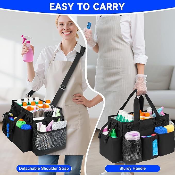 Cleaning Caddy Bag, Cleaning Supplies Organizer for Housekeepers, Housekeeping Caddy with Handle and Detachable Padded Cushion, Black - Image 5