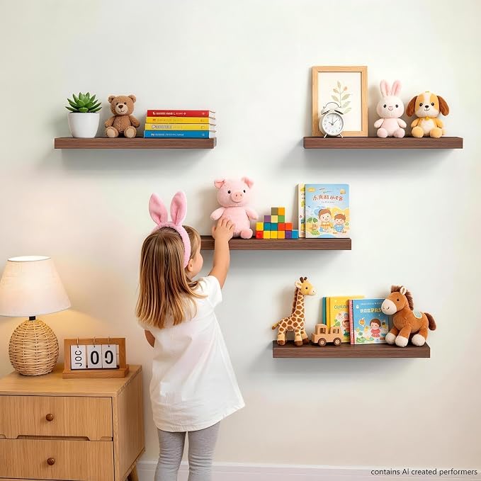 BAYKA Walnut-Like Floating Shelves 15.7in, 3 Pack, Wall Mounted Wall Decor - Image 6
