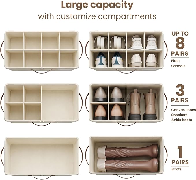 Varhomax Shoe Organizer Box for Closet, Small Fabric Storage Basket Beige - Image 4