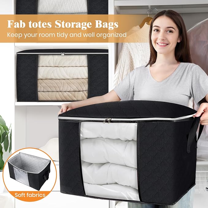 Fab totes 90L Clothes Storage, Foldable Thick Fabric Blanket Storage Bags | Foldable Containers with Zippers,Window and Handles for Organizing Bedroom, Closet, Comforter, Bedding,Dorm essentials - Image 5