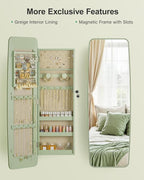 Nicetree Rounded Mirror Jewelry Cabinet, Lockable, Wall Mounted, Green - Image 3