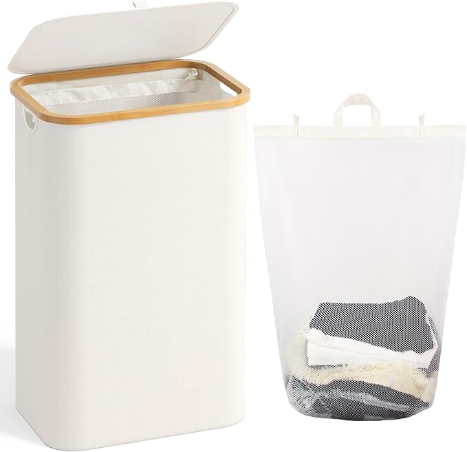 Bathola Laundry Hamper with Lid, Laundry Basket with Removable Bag, Beige by Bathola