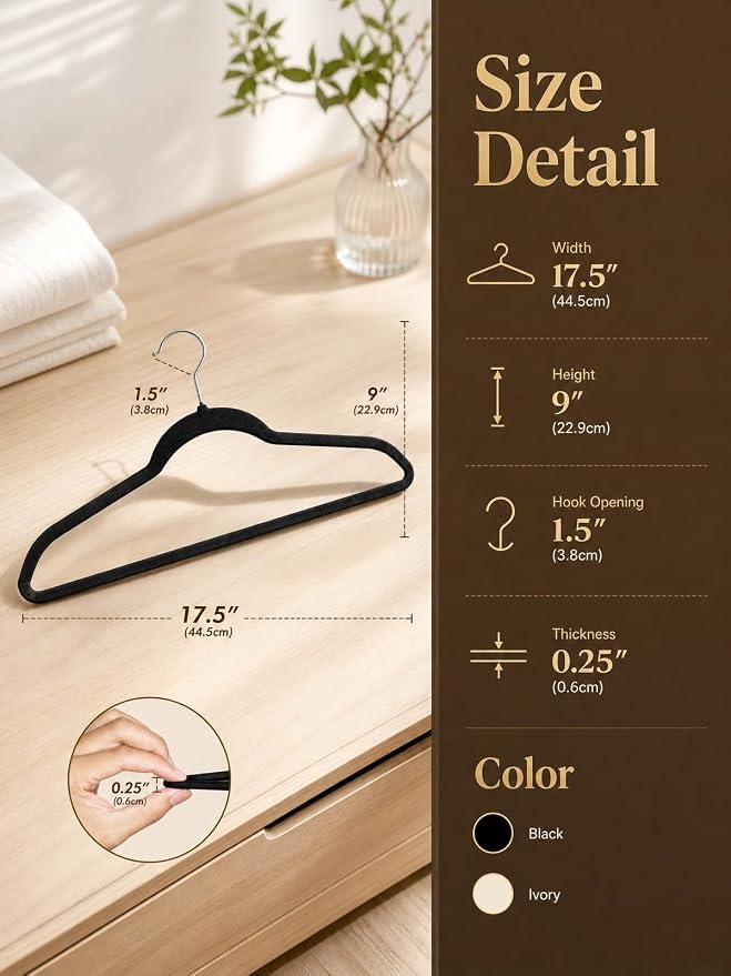 HOUSE DAY Black Velvet Hangers 50 Pack - Non Slip Felt Hangers, No Wrinkles - Image 8
