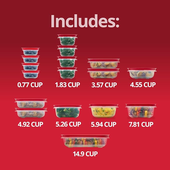 Rubbermaid EasyStore Rectangle, Square, and Round Containers, 34-Piece Set, Food Storage Containers, Food Storage Containers with Lids - Image 6