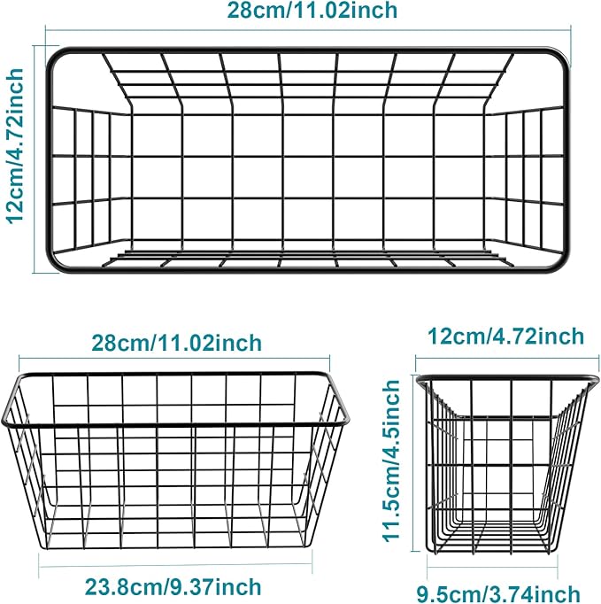 MaraFansie Over the Cabinet Door Organizer Wall Wire Baskets Hanging Kitchen Basket Shelf for Cabinet & Pantry Organization and Kitchen, Bathroom, Bedroom Storage, with Adhesive, Black, 3 Pack - Image 3