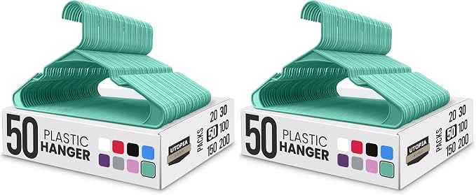 Utopia Home Plastic Hangers 100 Pack - Perfect Space Saving Clothes Hanger - Durable and Strong - Perfect Closet Organizers with Shoulder Grooves (Aqua) by UTOPIAHOME