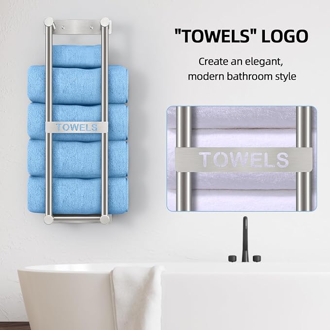 Towel Racks for Bathroom, STWWO Towel Storage for Small Bathroom 22inch, Stainless Steel Towel Rack Wall Mounted for Bath Towel, Brushed Nickel - Image 6