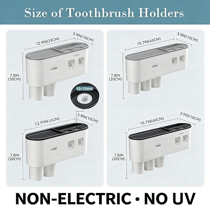 Toothbrush Holders Wall Mounted, Toothbrush Holder with Automatic Toothpaste Dispensers, 6 Brush Slots, 2 Magnetic Cups,1 Cosmetic Drawer Organizer and 1 Large Storage Tray - Image 2