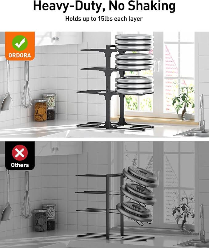 ORDORA Pots and Pans Organizer Under Cabinet 20.8", 8-Tier Adjustable Black - Image 6