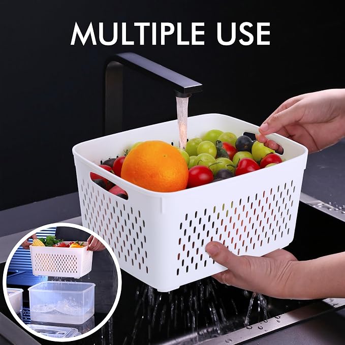 HOTEC 4-Pack Large Fruit Storage Container for Fridge Leak proof with Removable Colander, BPA Free Dishwasher & microwave safe Largest 3.15L - Image 5