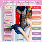 2 Pack 7 Shelf Weekly Clothes Organizer Hanging Closet for Kids with Side Pockets Weekday Shoes Rack Weekly Clothes Organizers Monday Through Weekend Foldable Storage Shelves(Pink) - Image 6