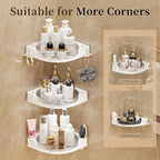 akinbas Corner Shower 3 Tier Caddy Lazy Susan Organizer 360 Rotating Corner Shelf Wall Mounted with No Drilling Shelves for Bathroom Dorm and Kitchen (White) - Image 4